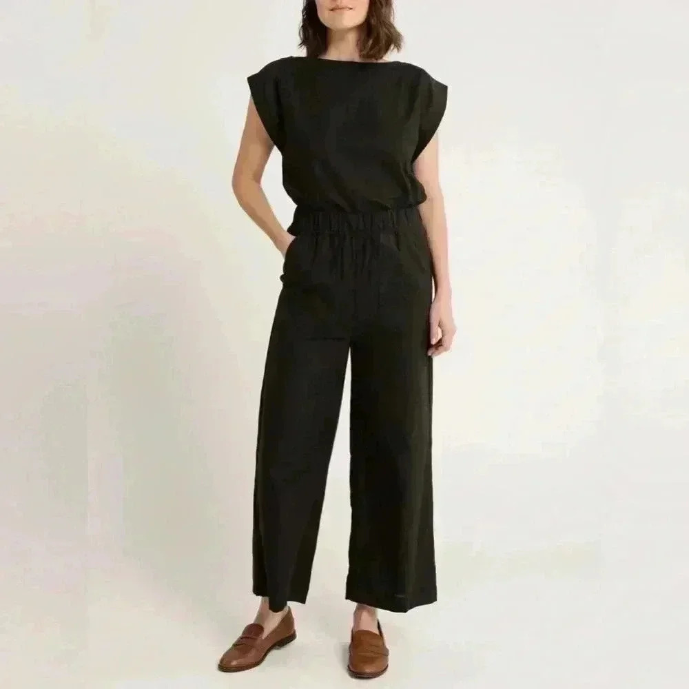 Laude the Label Wide Leg Pant XS Black  Cotton Organic Ankle Trouser Coastal